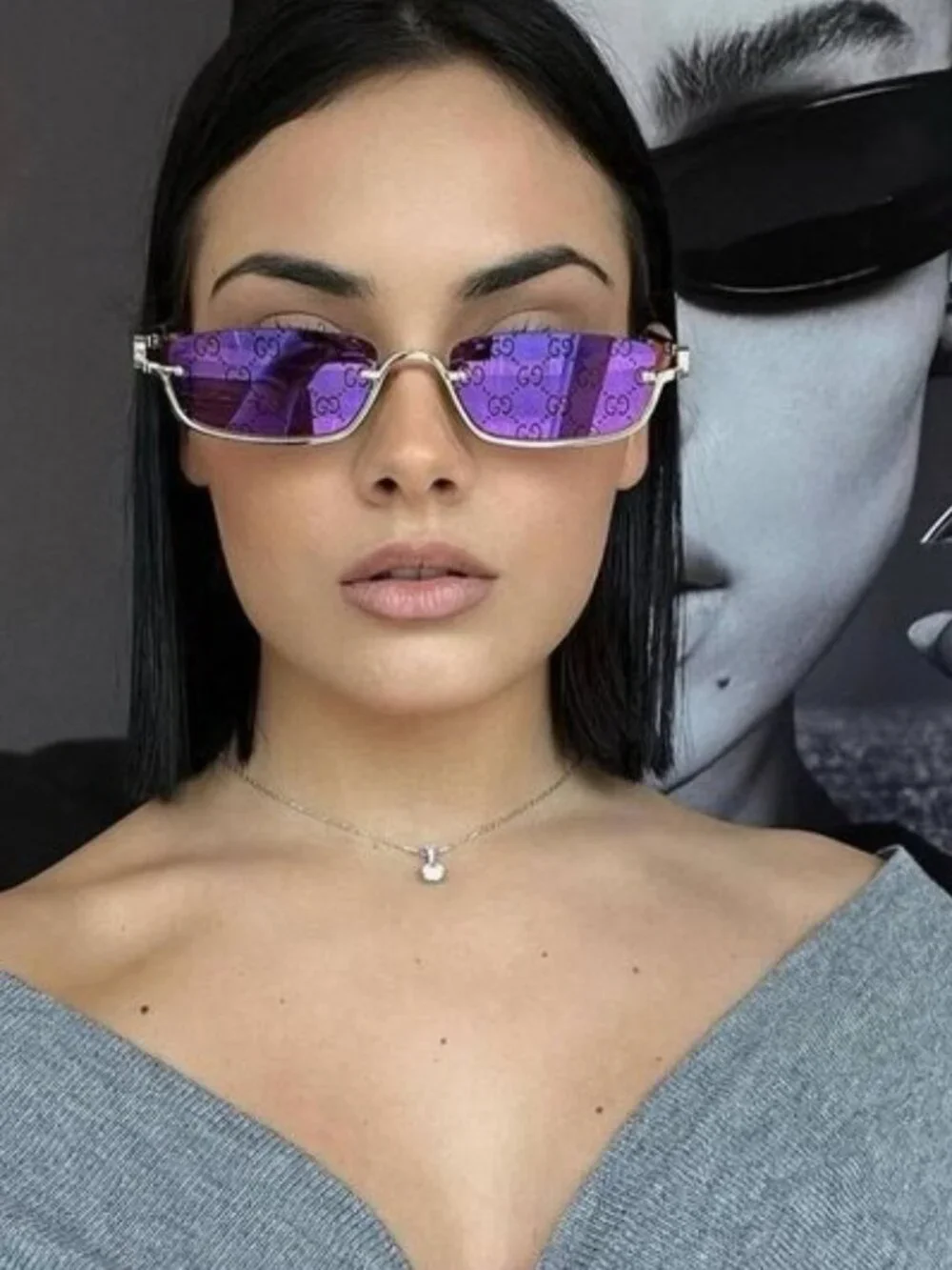 Gucci GG1278S 005 Sunglasses Gold Rectangle Frame, Violet Lenses